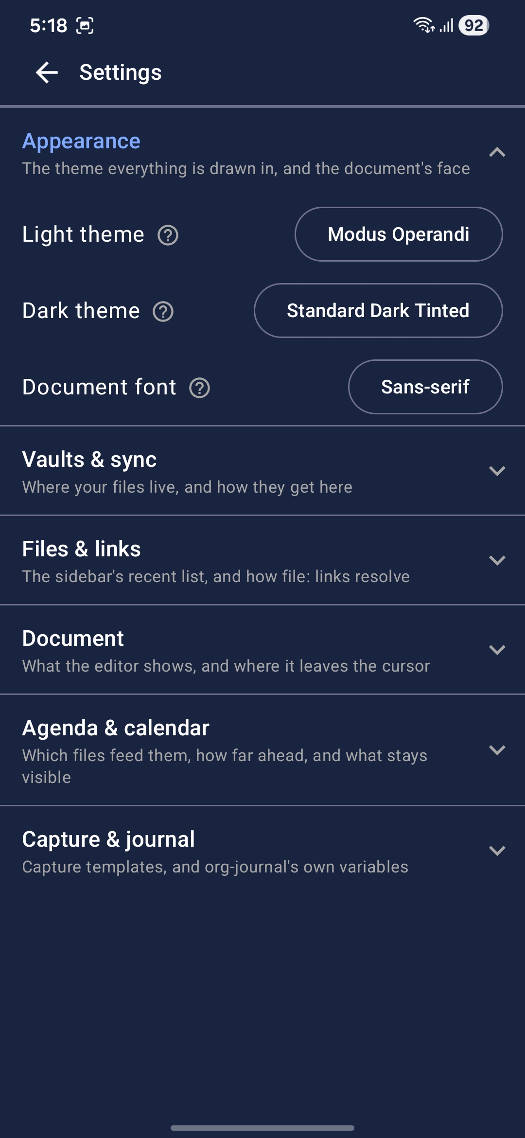 The theme picker in settings